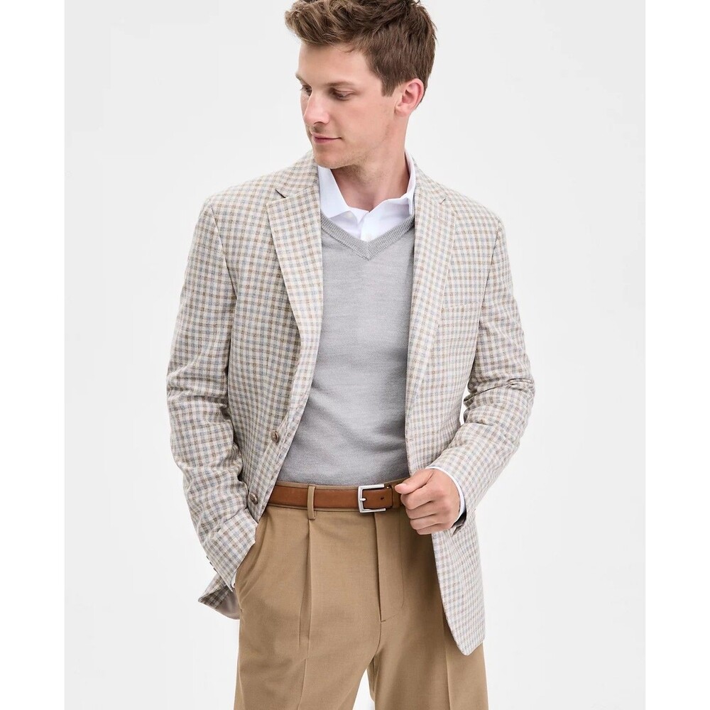 $295 NEW TOMMY HILFIGER MENS 40R TAN/GRAY CHECK BLAZER SPORT COAT SUIT JACKET